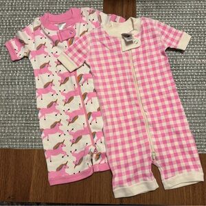 Hanna Andersson Pink and White Baby Romper Set
